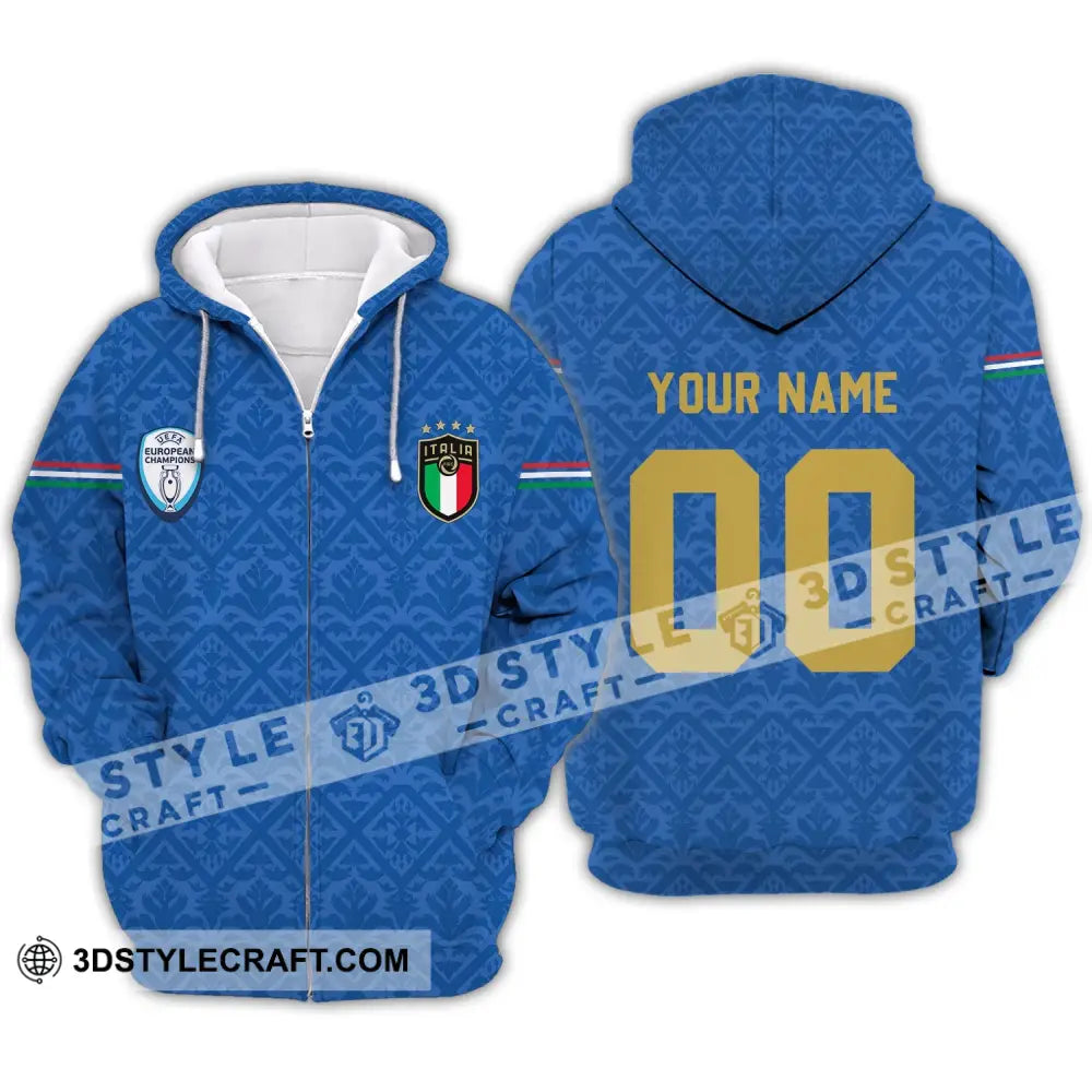 Unisex Shirt - Custom Name And Number Italy National Team Blue Color Zipper Hoodie / S T-Shirt