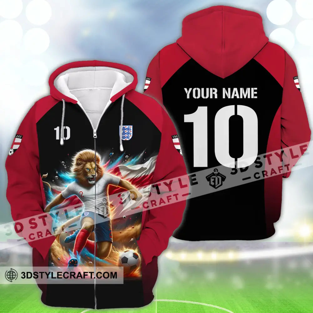 Unisex Shirt - Custom Name And Number Lion Playing Ball England Euro 2024 Zipper Hoodie / S T-Shirt