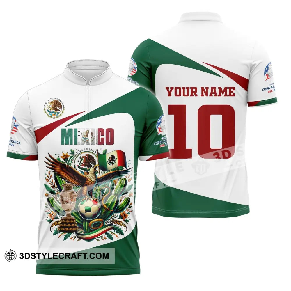 Unisex Shirt Custom Name And Number Mexico Football Polo Long Sleeve Zipper / S T-Shirt