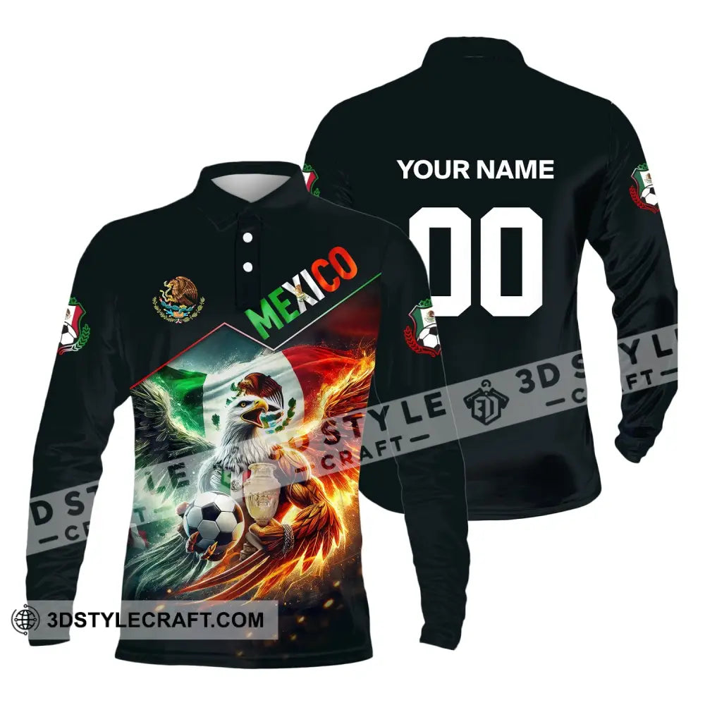 Unisex Shirt Custom Name And Number Mexico Football T-Shirt Euro 2024 Polo Long Sleeve / S