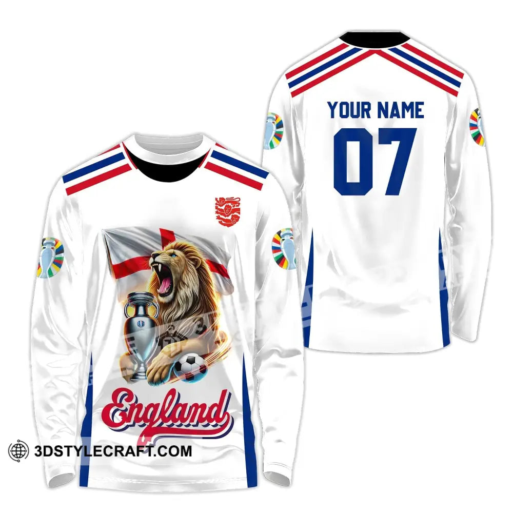 Unisex Shirt - Custom Name And Number National Team Euro 2024 Lion England Long Sleeve / S T-Shirt