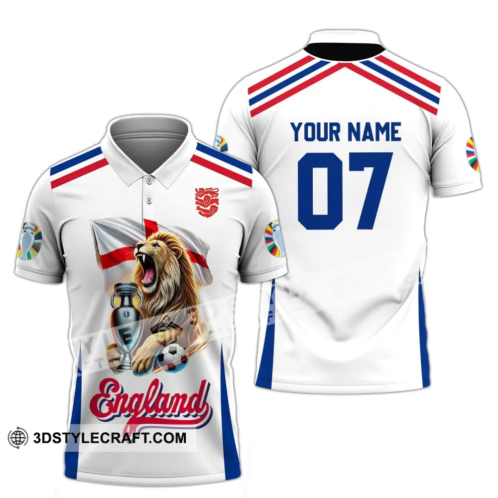 Unisex Shirt - Custom Name And Number National Team Euro 2024 Lion England Polo / S T-Shirt