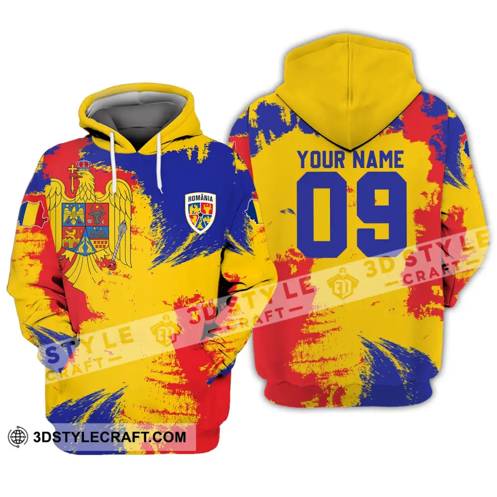 Unisex Shirt - Custom Name And Number National Team Flag Color Romania Hoodie / S T-Shirt