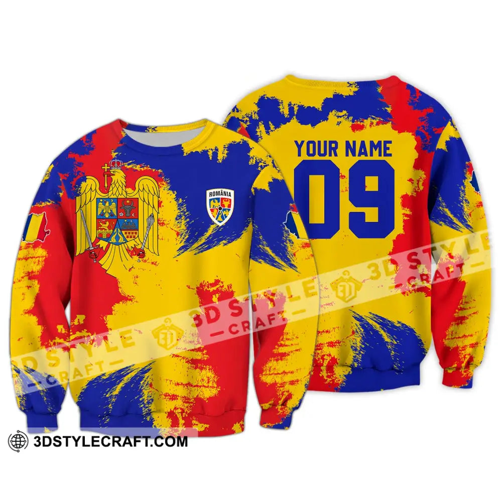 Unisex Shirt - Custom Name And Number National Team Flag Color Romania Long Sleeve / S T-Shirt