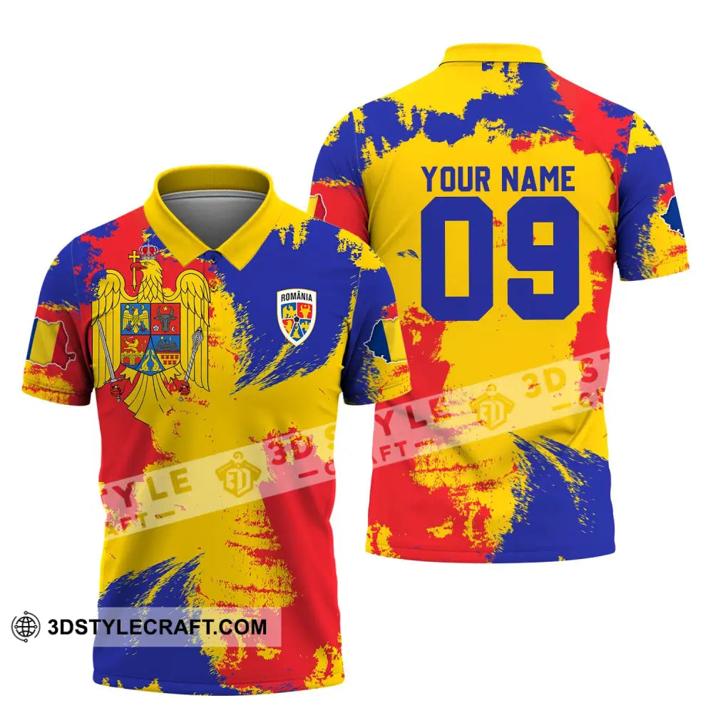 Unisex Shirt - Custom Name And Number National Team Flag Color Romania Polo / S T-Shirt