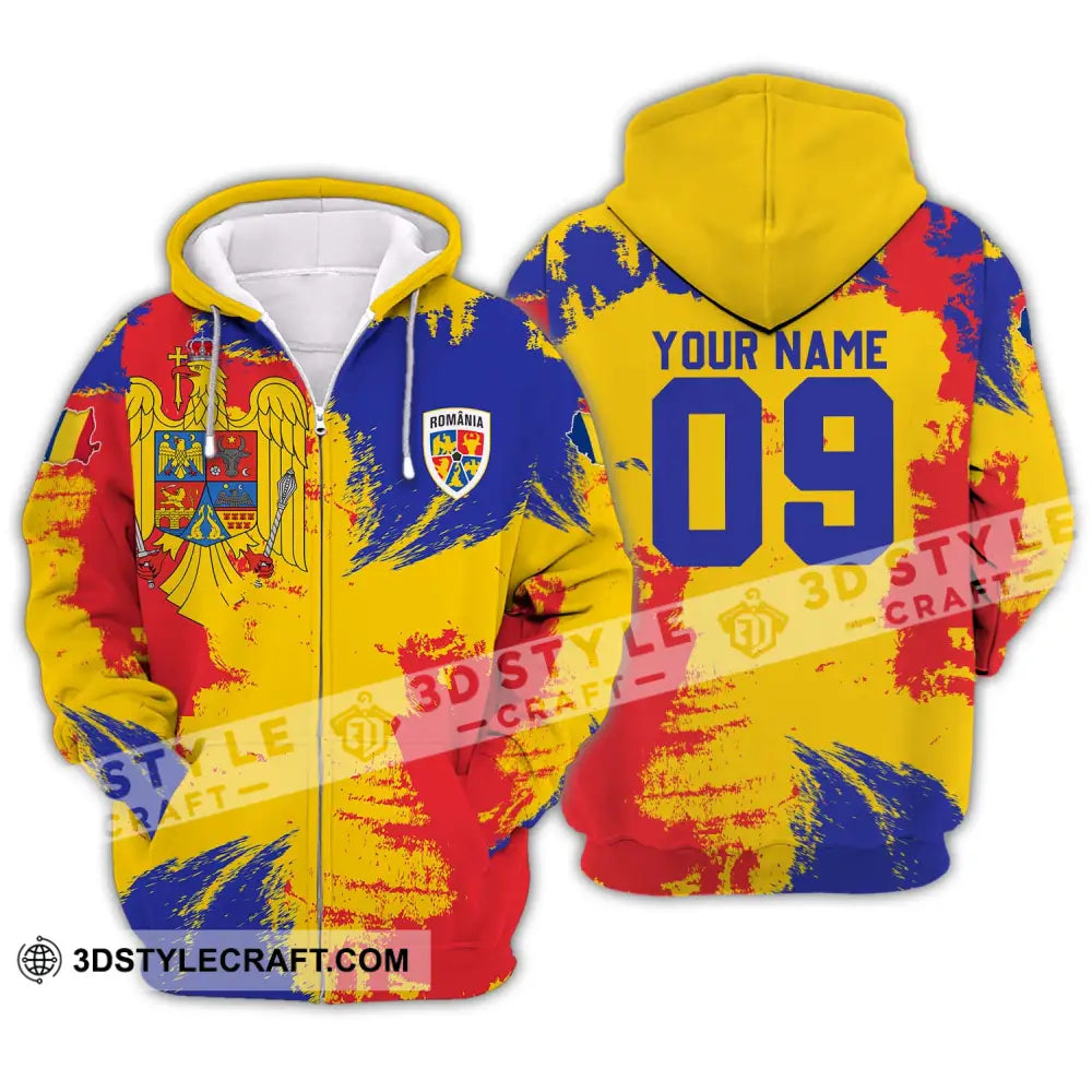 Unisex Shirt - Custom Name And Number National Team Flag Color Romania Zipper Hoodie / S T-Shirt