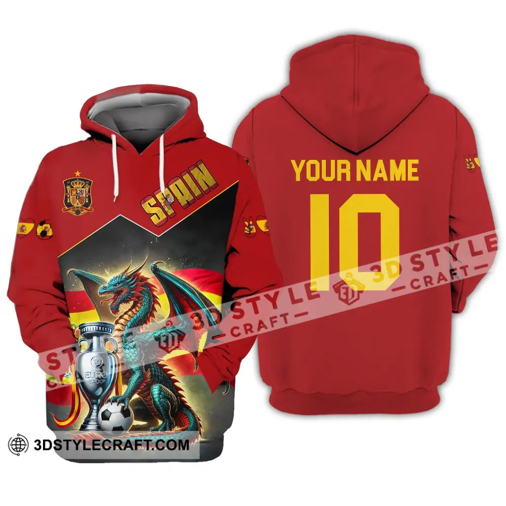 Unisex Shirt - Custom Name And Number National Team Spain Heart Ball Fly Dragon Hoodie / S T-Shirt