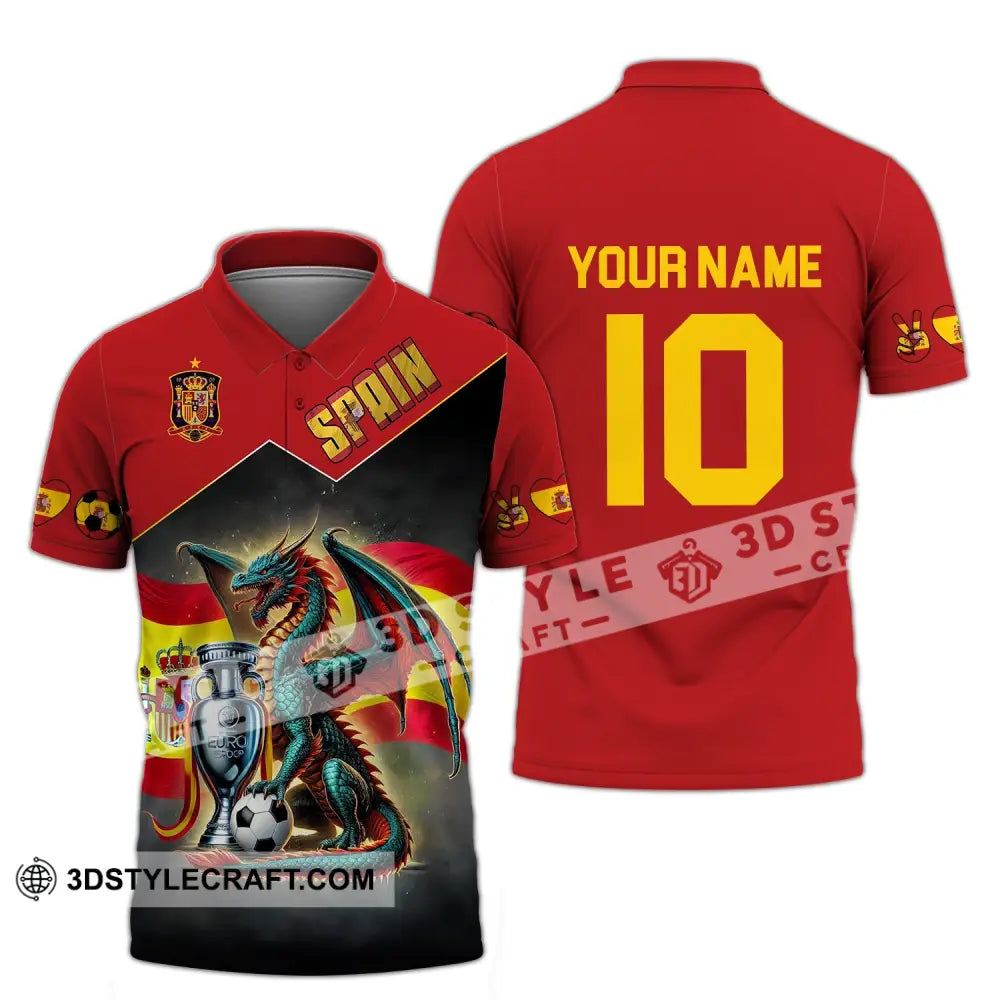 Unisex Shirt - Custom Name And Number National Team Spain Heart Ball Fly Dragon Polo / S T-Shirt