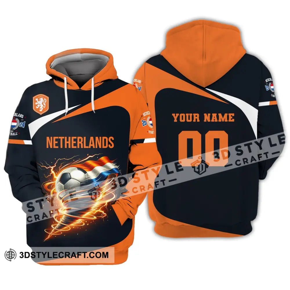 Unisex Shirt Custom Name And Number Netherlands Euro 2024 Football Polo Long Sleeve Hoodie / S