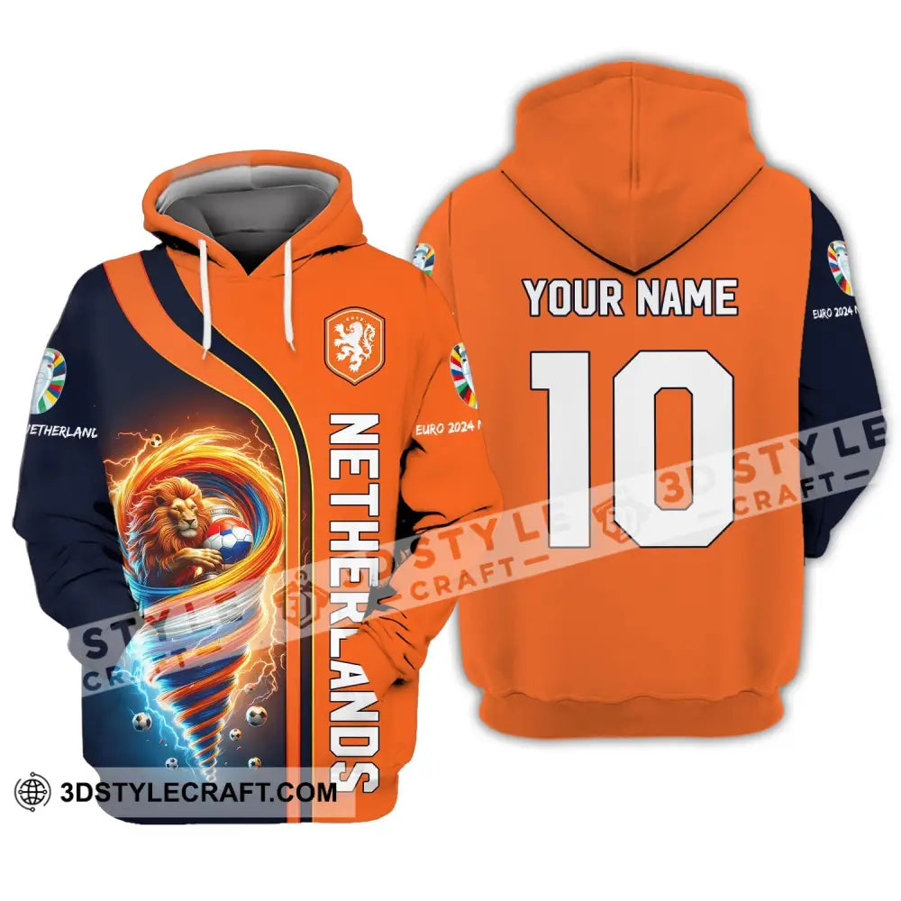 Unisex Shirt Custom Name And Number Netherlands Euro 2024 Football Polo Long Sleeve Hoodie / S