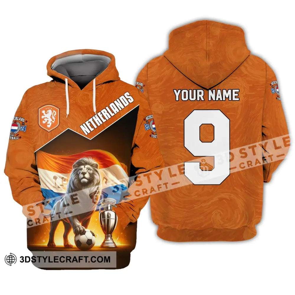 Unisex Shirt Custom Name And Number Netherlands Euro 2024 Football Polo Long Sleeve Hoodie / S