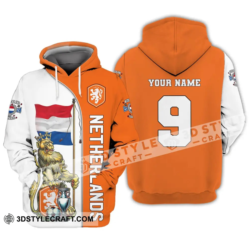 Unisex Shirt Custom Name And Number Netherlands Euro 2024 Football Polo Long Sleeve Hoodie / S