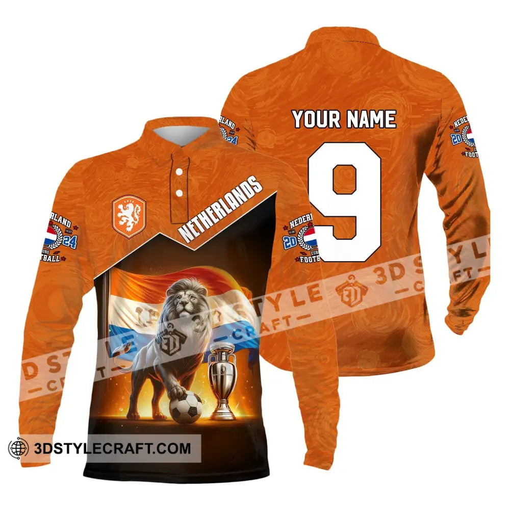 Unisex Shirt Custom Name And Number Netherlands Euro 2024 Football Polo Long Sleeve / S T-Shirt