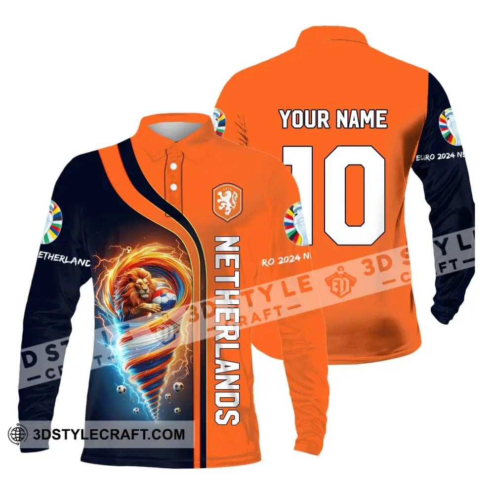 Unisex Shirt Custom Name And Number Netherlands Euro 2024 Football Polo Long Sleeve / S T-Shirt