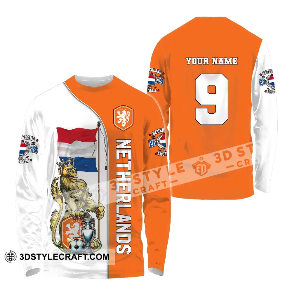 Unisex Shirt Custom Name And Number Netherlands Euro 2024 Football Polo Long Sleeve / S T-Shirt