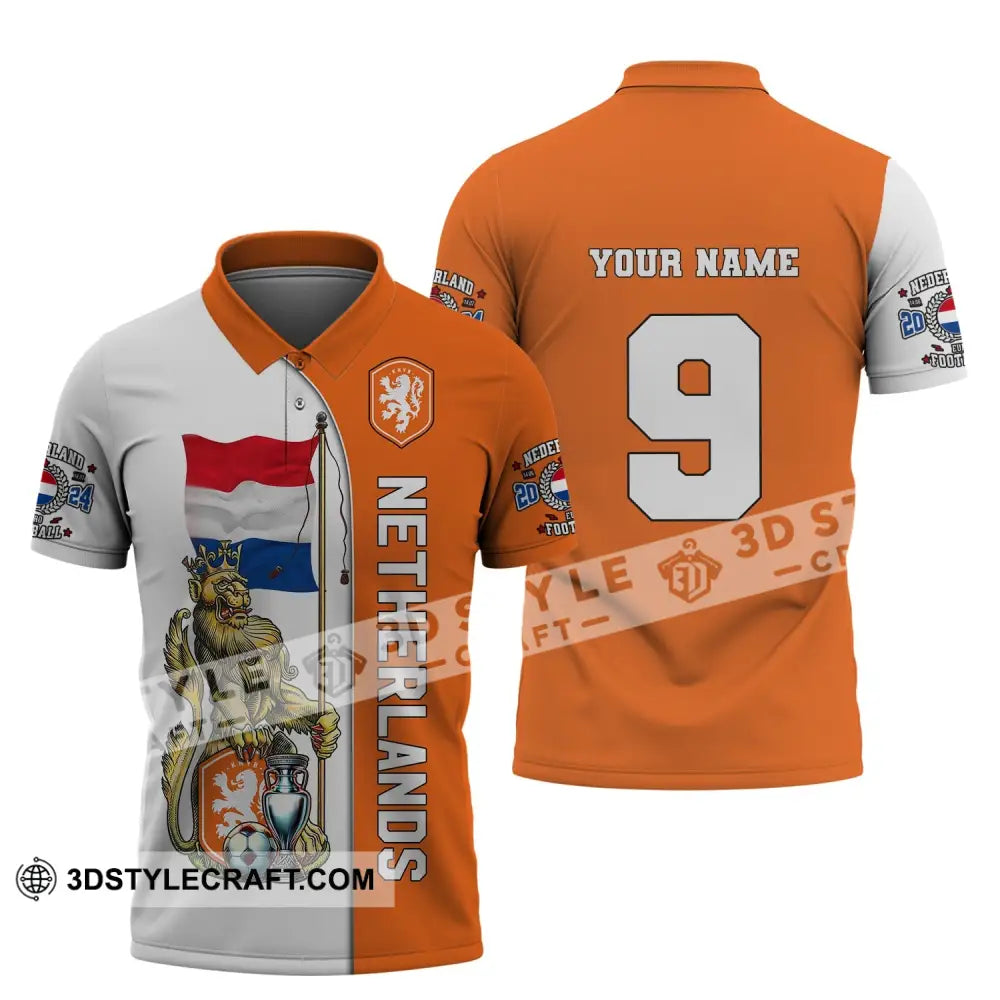 Unisex Shirt Custom Name And Number Netherlands Euro 2024 Football Polo Long Sleeve / S T-Shirt