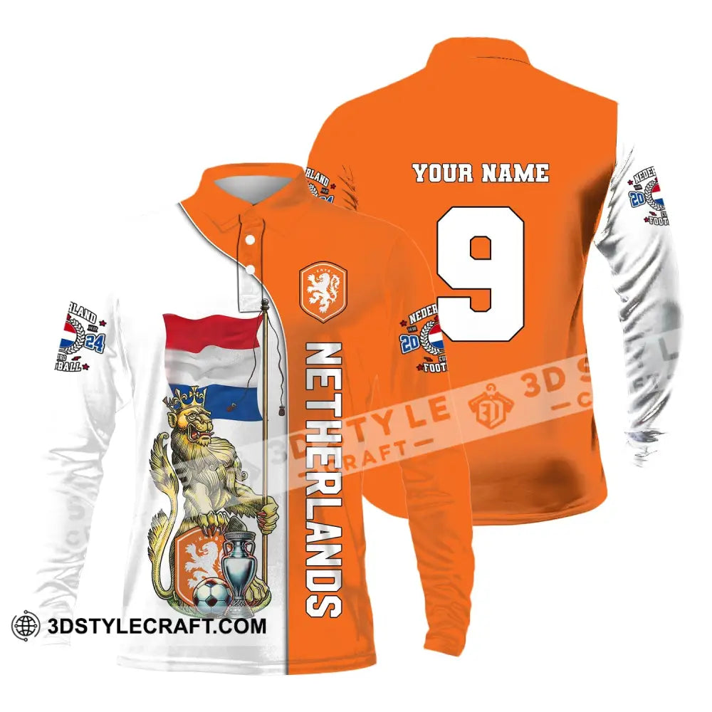 Unisex Shirt Custom Name And Number Netherlands Euro 2024 Football Polo Long Sleeve / S T-Shirt