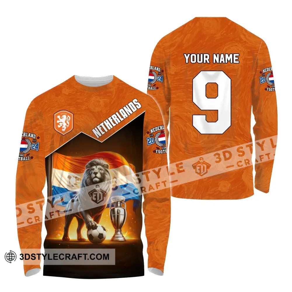 Unisex Shirt Custom Name And Number Netherlands Euro 2024 Football Polo Long Sleeve / S T-Shirt