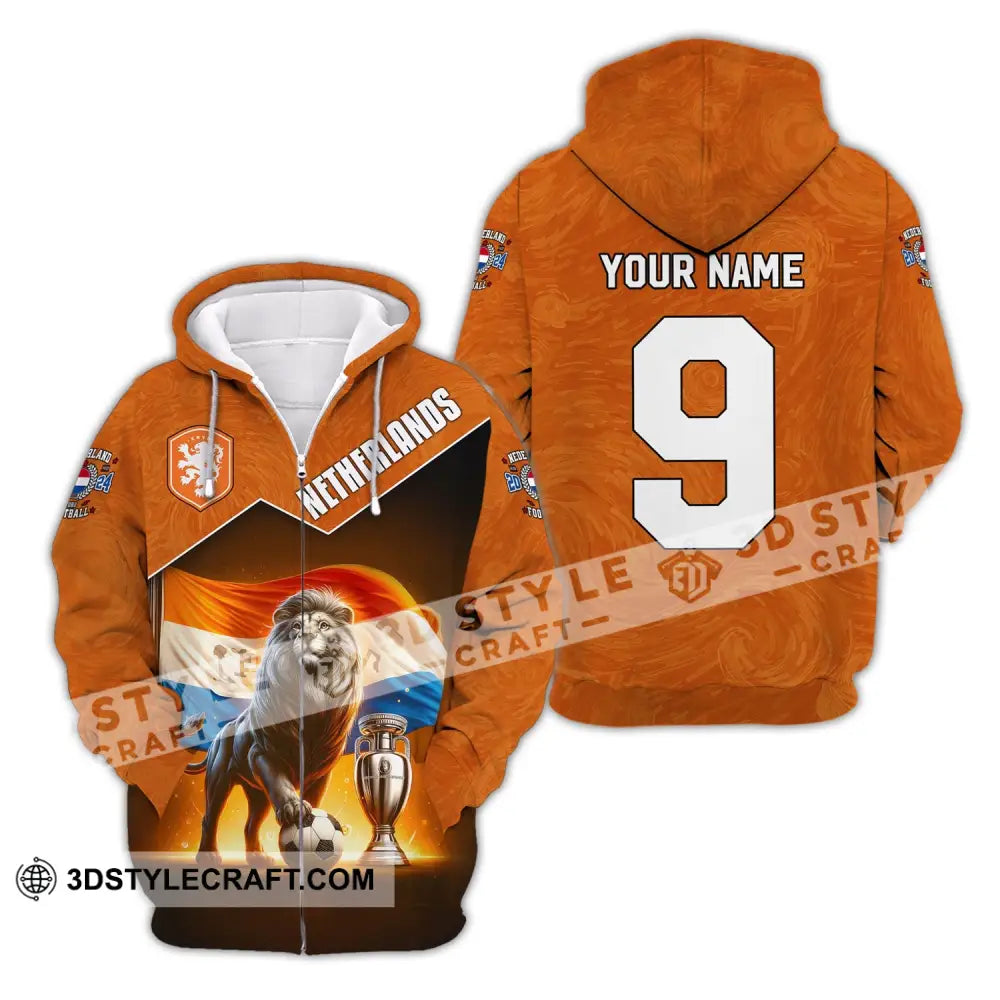 Unisex Shirt Custom Name And Number Netherlands Euro 2024 Football Polo Long Sleeve Zipper Hoodie /