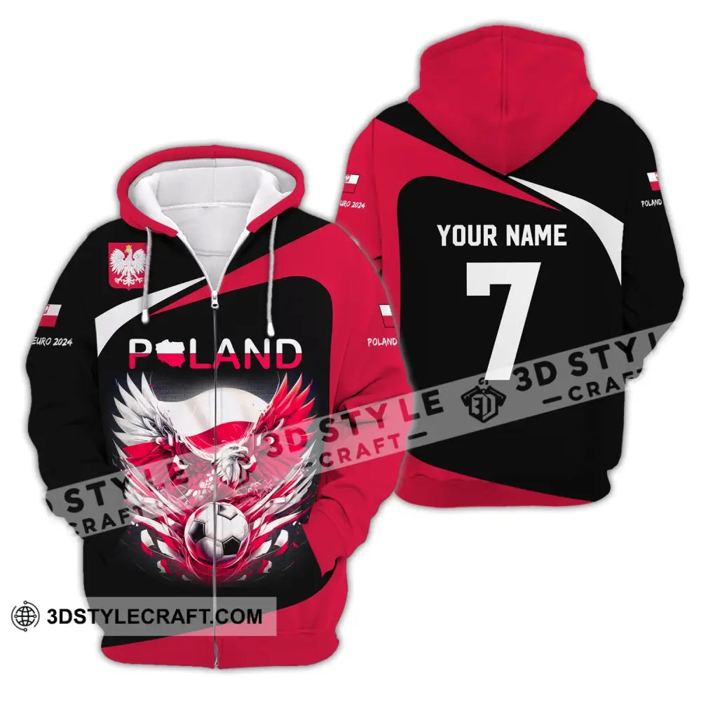 Unisex Shirt Custom Name And Number Poland Football 2024 Polo Long Sleeve Zipper Hoodie / S T-Shirt