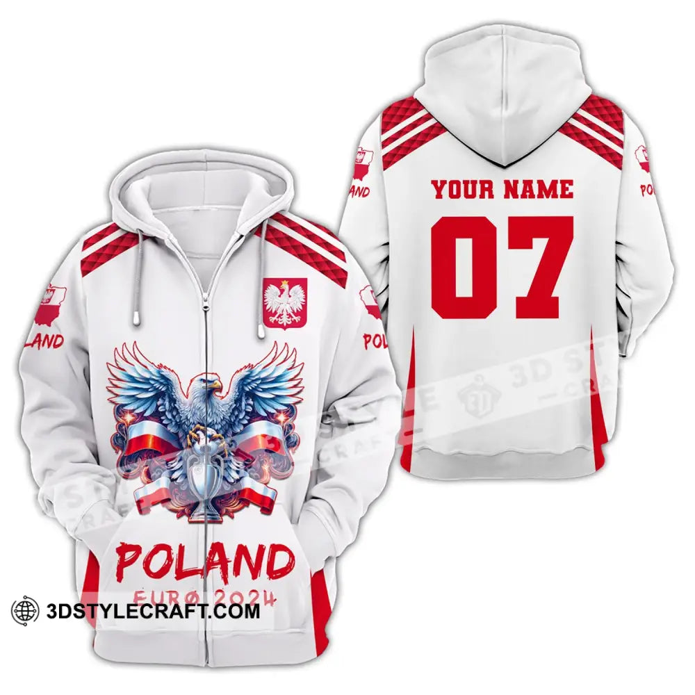 Unisex Shirt Custom Name And Number Poland Football 2024 Polo Long Sleeve Zipper Hoodie / S T-Shirt