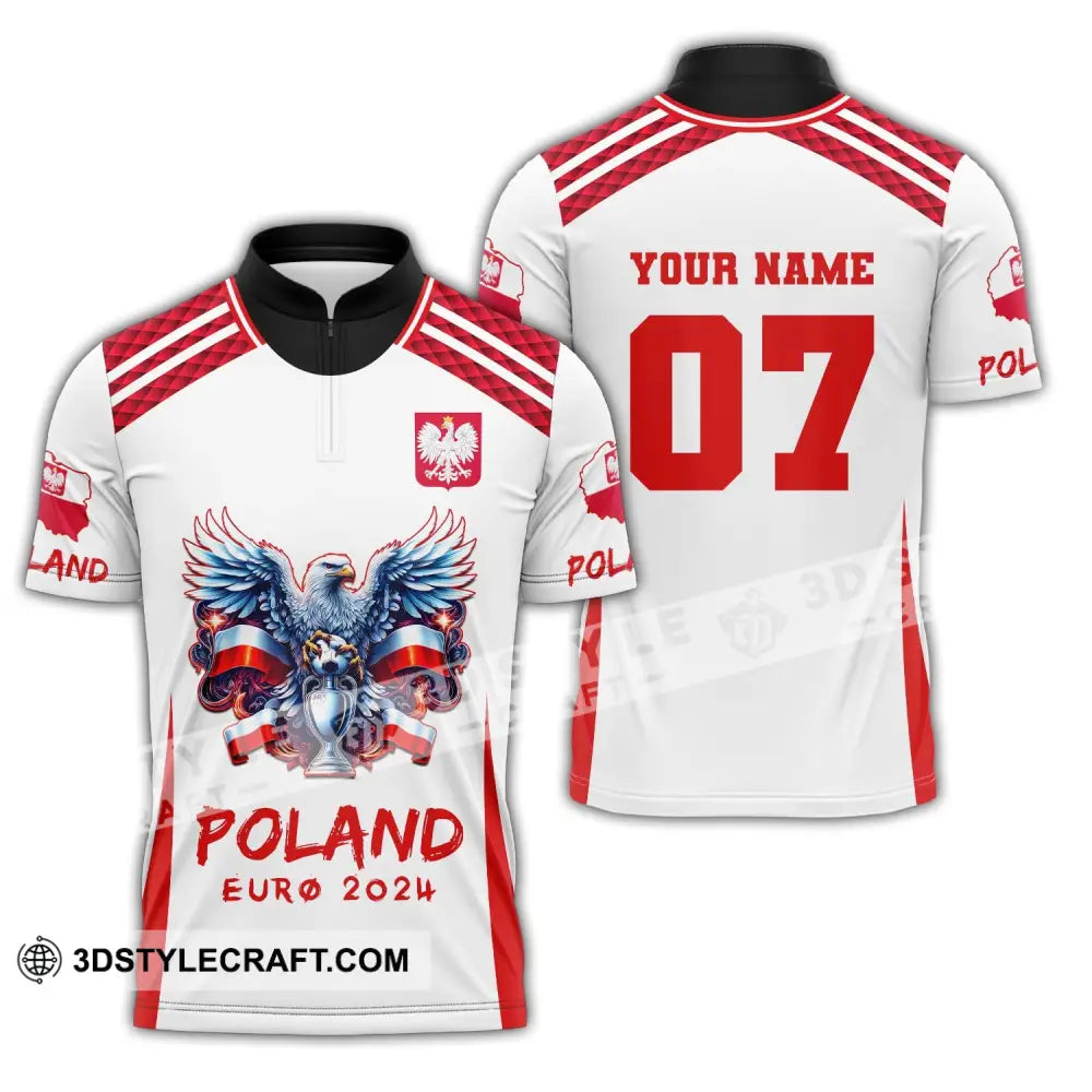 Unisex Shirt Custom Name And Number Poland Football 2024 Polo Long Sleeve Zipper / S T-Shirt