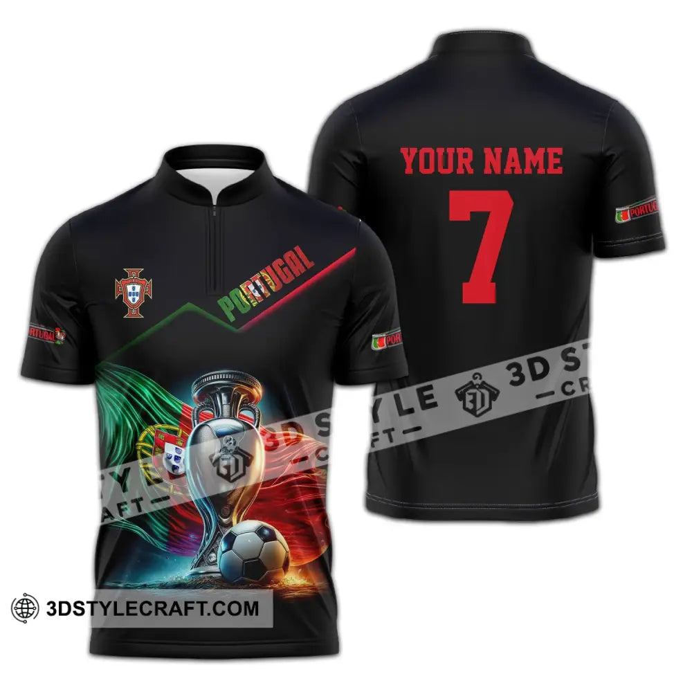 Unisex Shirt - Custom Name And Number Portugal Euro 2024 Team Zipper Polo / S T-Shirt