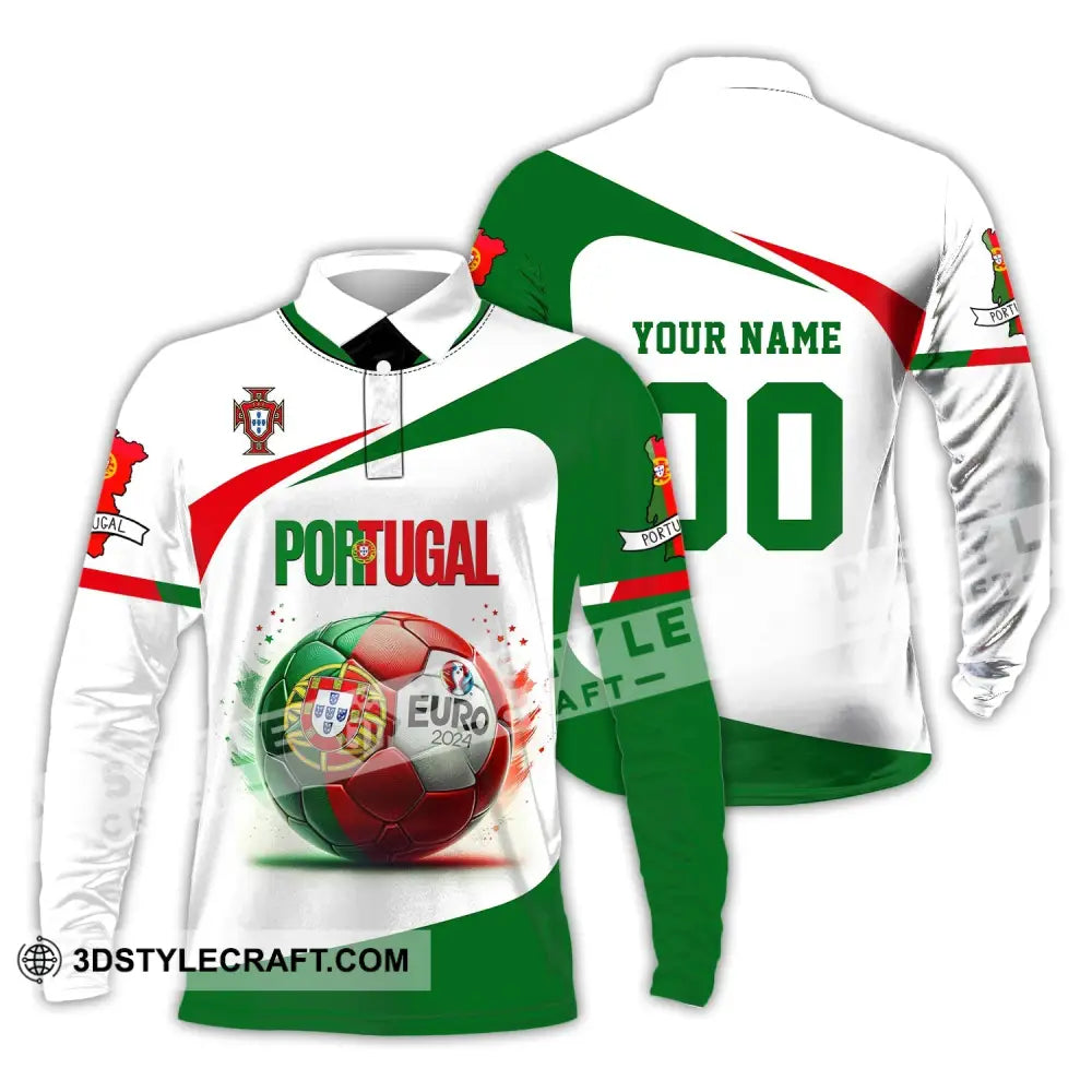 Unisex Shirt Custom Name And Number Portugal Football Euro 2024 Polo Long Sleeve / S T-Shirt