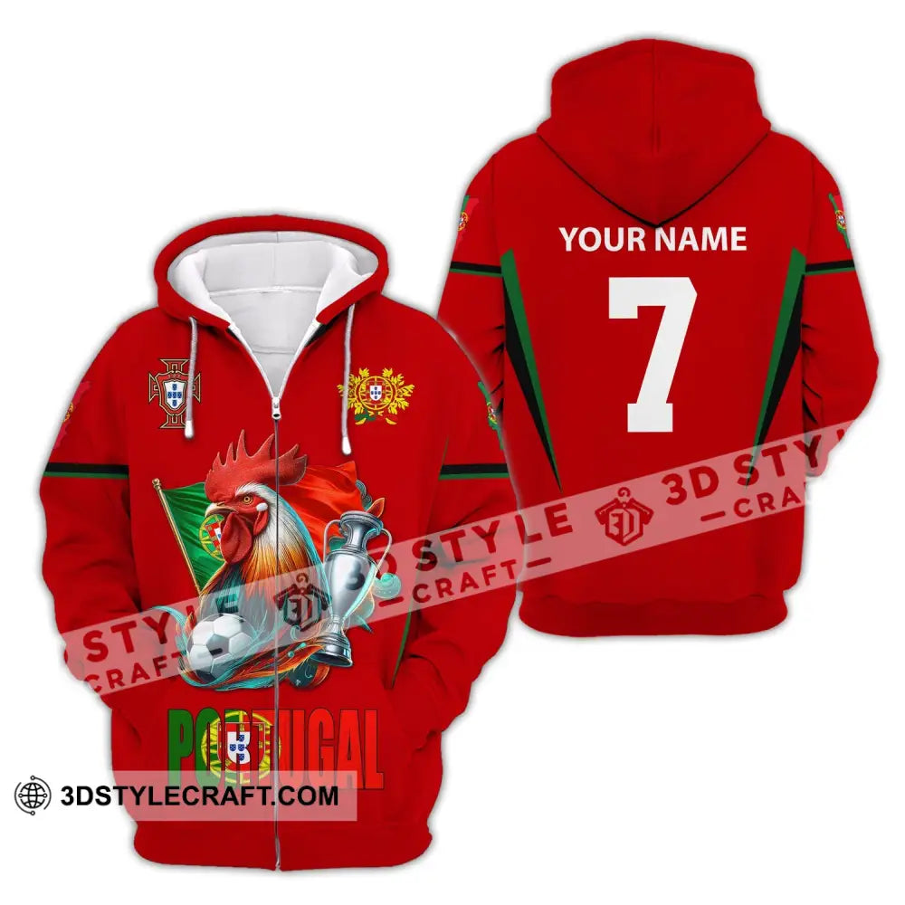 Unisex Shirt Custom Name And Number Portugal Football Euro 2024 Polo Long Sleeve Zipper Hoodie / S