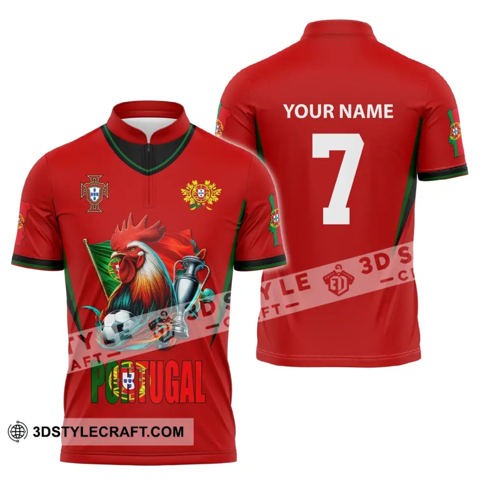 Unisex Shirt Custom Name And Number Portugal Football Euro 2024 Polo Long Sleeve Zipper / S T-Shirt