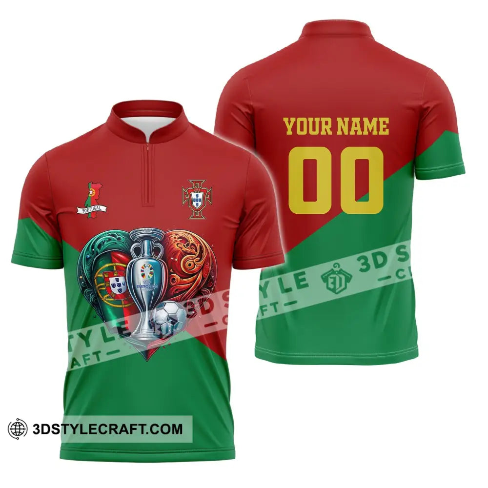 Unisex Shirt Custom Name And Number Portugal Football Polo Euro 2024 Hoodie Long Sleeve Zipper / S