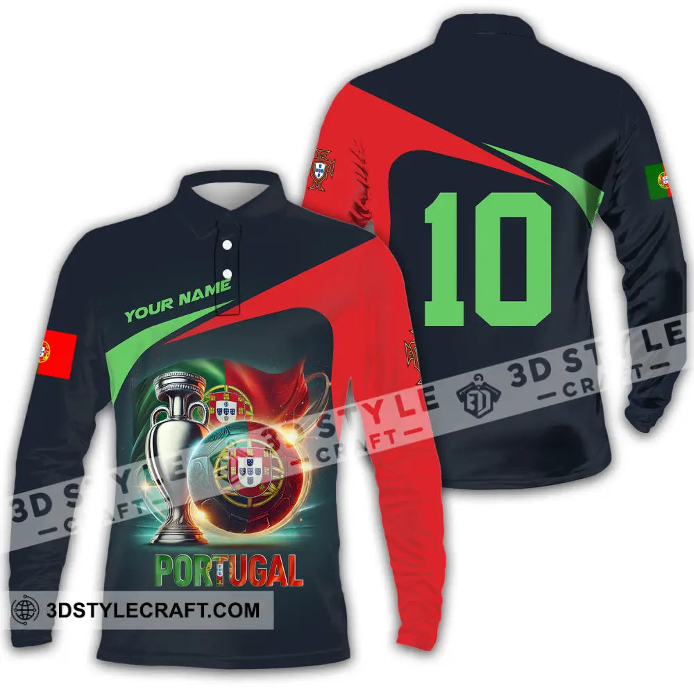 Unisex Shirt - Custom Name And Number Portugal Lover Long Sleeve Polo / S T-Shirt