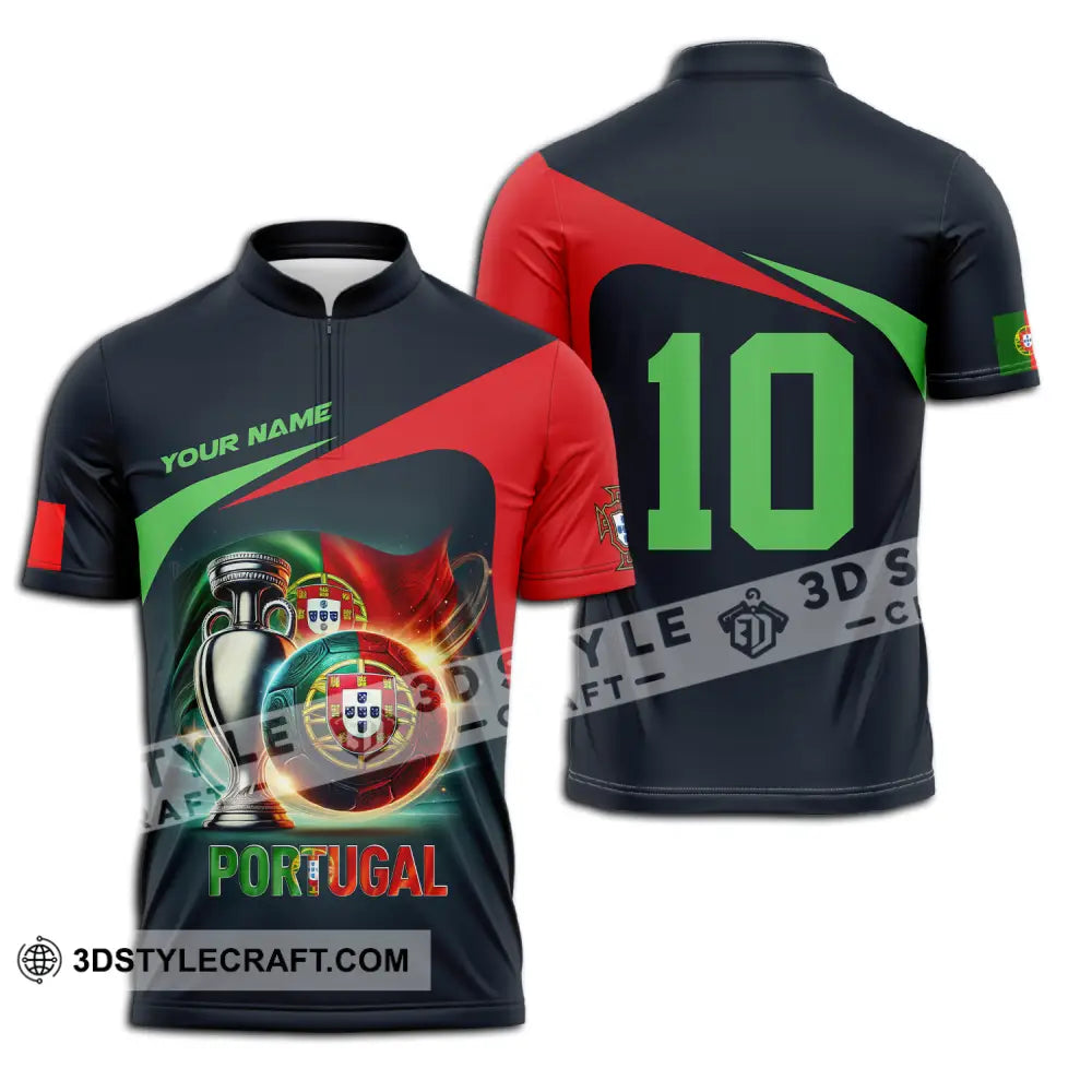 Unisex Shirt - Custom Name And Number Portugal Lover Zipper Polo / S T-Shirt