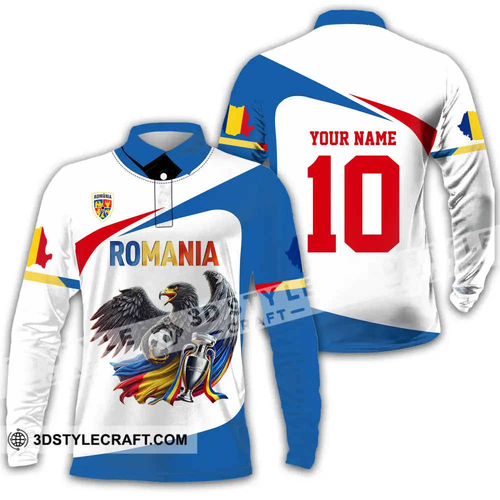 Unisex Shirt - Custom Name And Number Romania Eagle National Team Euro 2024 Cup Ball Long Sleeve