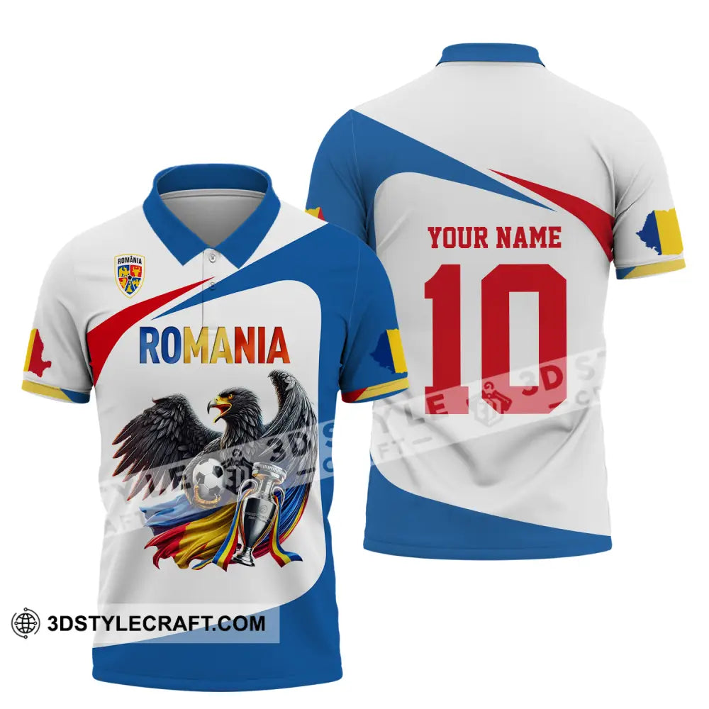 Unisex Shirt - Custom Name And Number Romania Eagle National Team Euro 2024 Cup Ball Polo / S