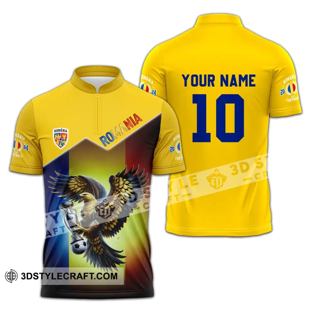 Unisex Shirt - Custom Name And Number Romania Euro 2024 Team Zipper Polo / S T-Shirt