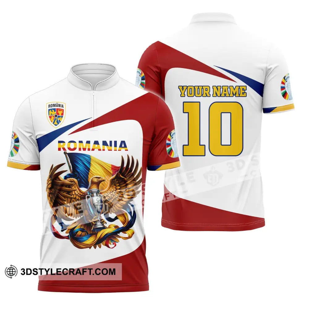 Unisex Shirt Custom Name And Number Romania Football Polo Euro 2024 Hoodie Long Sleeve T-Shirt