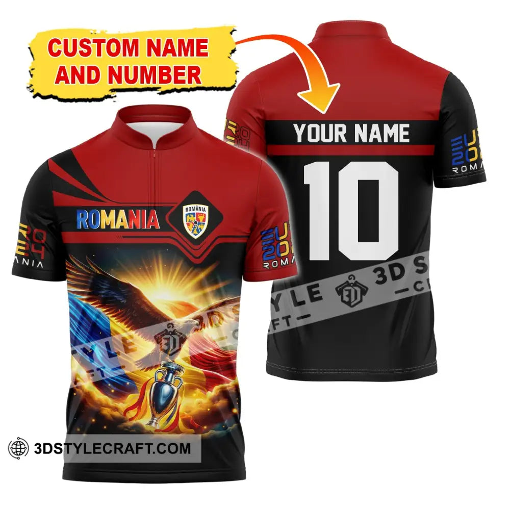 Unisex Shirt Custom Name And Number Romania Football Polo Euro 2024 Hoodie Long Sleeve T-Shirt