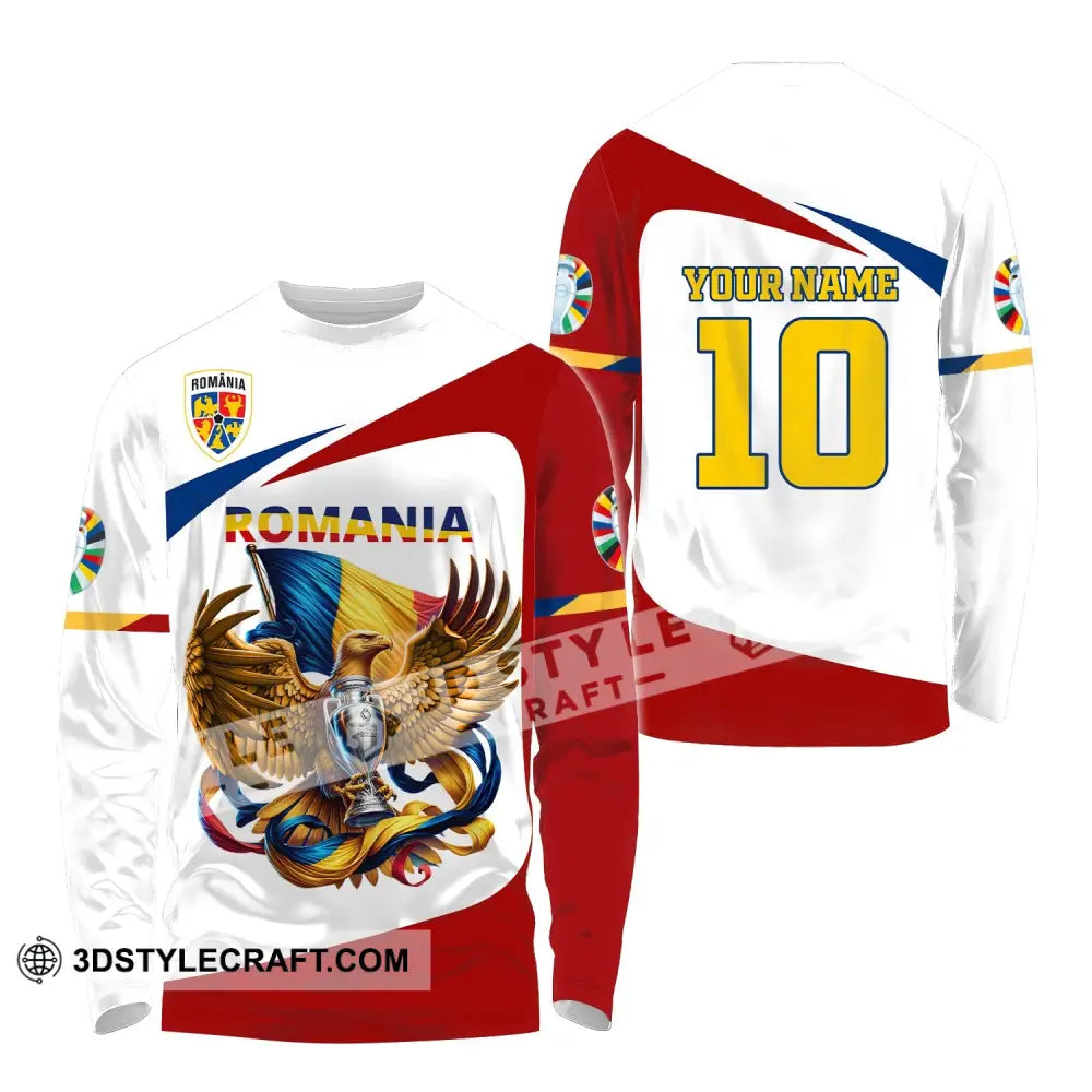 Unisex Shirt Custom Name And Number Romania Football Polo Euro 2024 Hoodie Long Sleeve T-Shirt