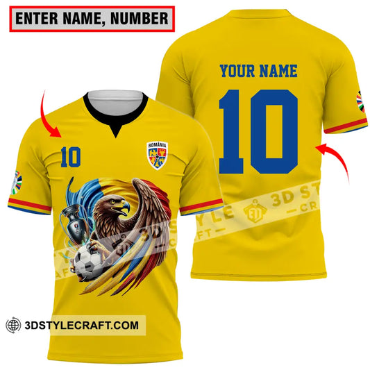 Unisex Shirt - Custom Name And Number Romania National Team Euro 2024 Cup Ball T-Shirt