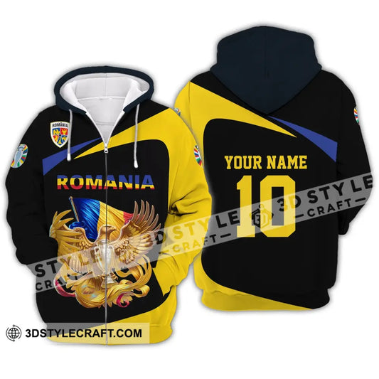 Unisex Shirt - Custom Name And Number Romania National Team Euro 2024 Zipper Hoodie / S T-Shirt