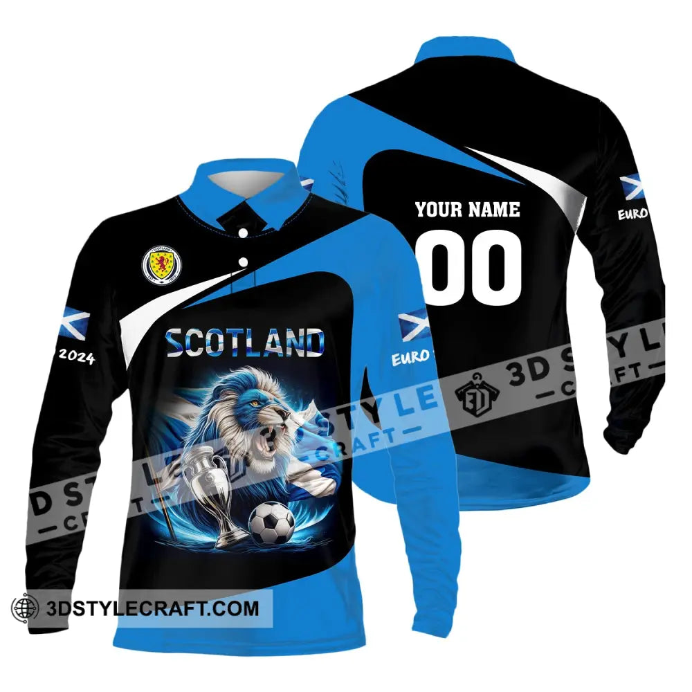 Unisex Shirt Custom Name And Number Scotland Football Euro 2024 Polo Long Sleeve / S T-Shirt