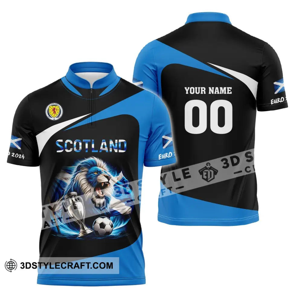 Unisex Shirt Custom Name And Number Scotland Football Euro 2024 Polo Long Sleeve Zipper / S T-Shirt