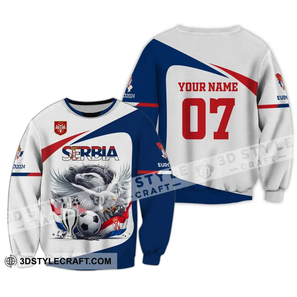 Unisex Shirt Custom Name And Number Serbia Football Polo Euro 2024 Hoodie Long Sleeve / S T-Shirt