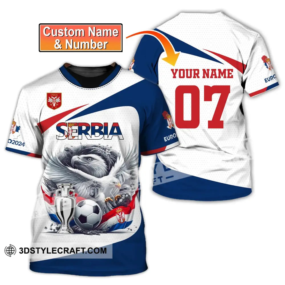 Unisex Shirt Custom Name And Number Serbia Football Polo Euro 2024 Hoodie Long Sleeve T-Shirt