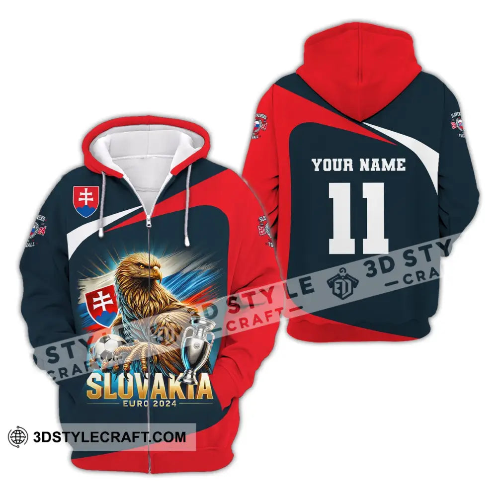 Unisex Shirt Custom Name And Number Slovakia Euro 2024 Football Uefa Polo Long Sleeve Zipper Hoodie