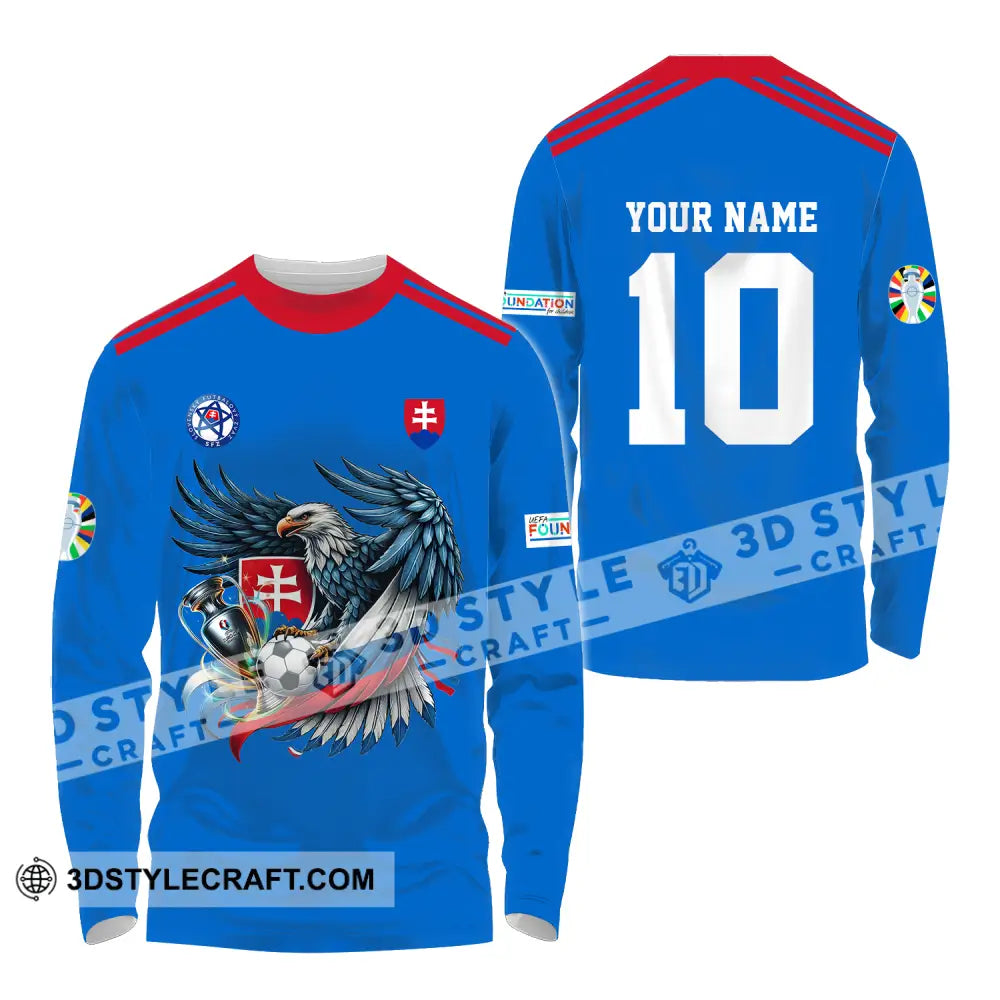 Unisex Shirt - Custom Name And Number Slovakia National Team Blue Euro 2024 Long Sleeve / S T-Shirt