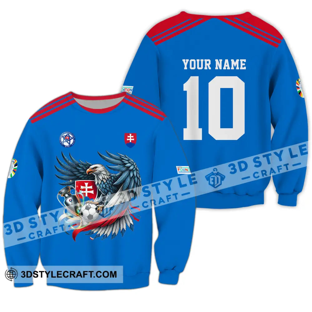 Unisex Shirt - Custom Name And Number Slovakia National Team Blue Euro 2024 Long Sleeve / S T-Shirt