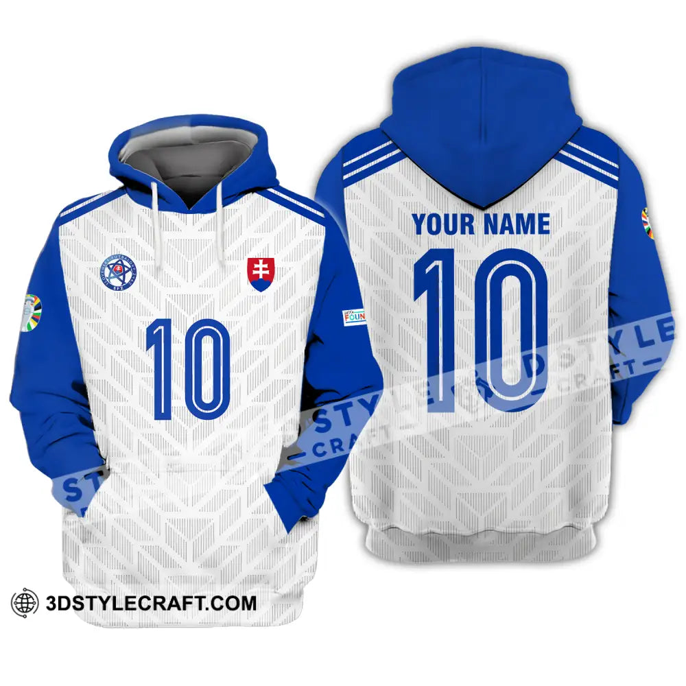 Unisex Shirt - Custom Name And Number Slovakia National Team White Blue Euro 2024 Hoodie / S T-Shirt