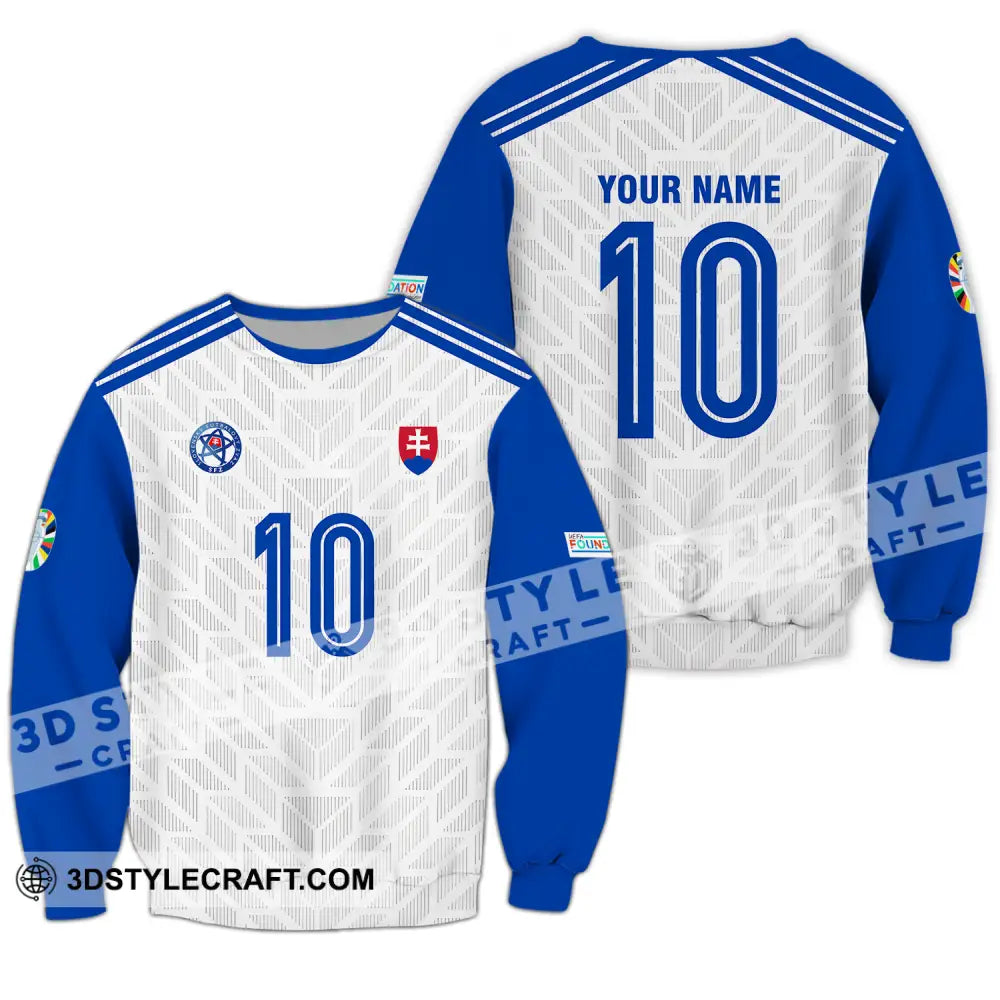 Unisex Shirt - Custom Name And Number Slovakia National Team White Blue Euro 2024 Long Sleeve / S